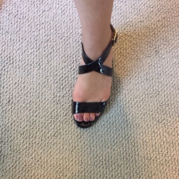 SOLD Jimmy Choo Black Patent Chiara Sandal Wedges - Picture 6 of 6
